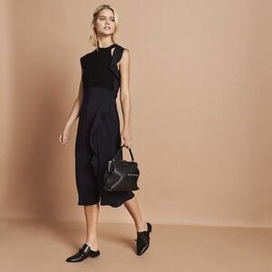 3.1 Phillip Lim Silk Ruffle Dress 6 Black Sleeveless